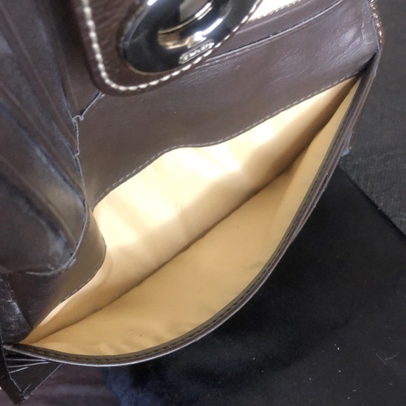 COACH Brown Monogram Silver Twist Lock Bifold Wallet with Contrasting Stitch - Picture 13 of 17